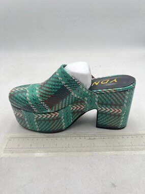 YDN Green Multi Block Heel Cozy Platform Chunky Sandals Closed Toe Slip On Mules